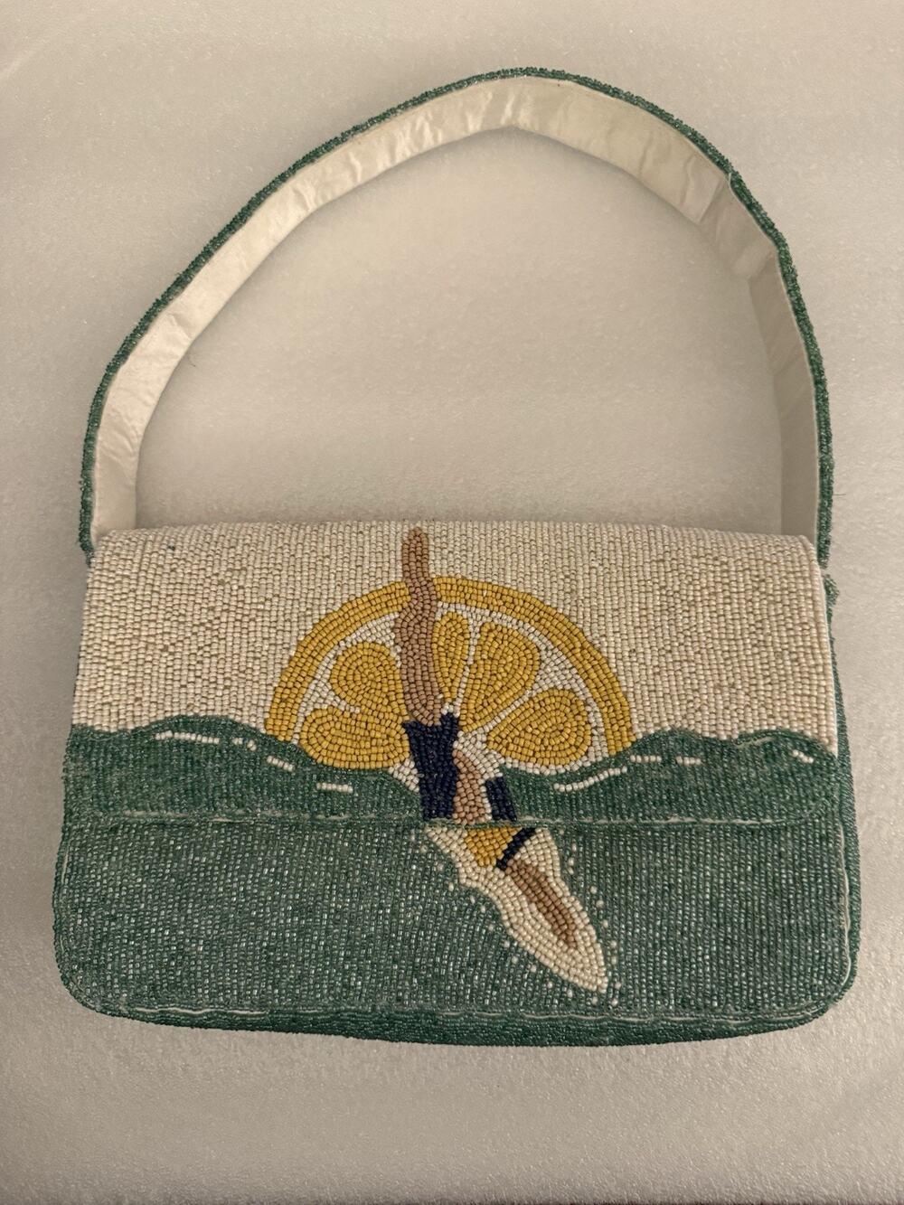 Beaded Beach Flower Diver Hand Shoulder Bag Blue White Lemon Summer Swimmer